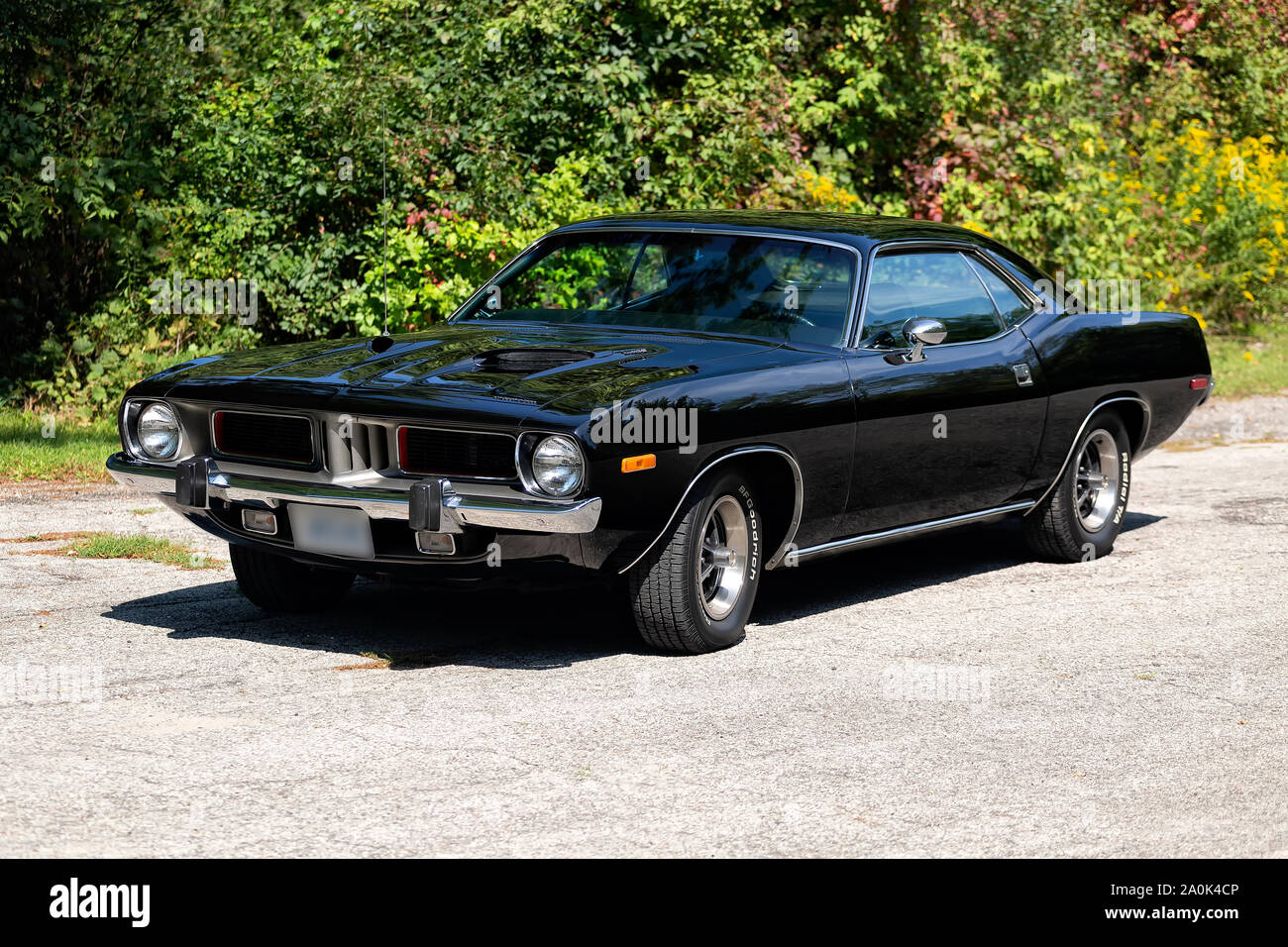 1973 Plymouth Barracuda on Pavement Stock Photo