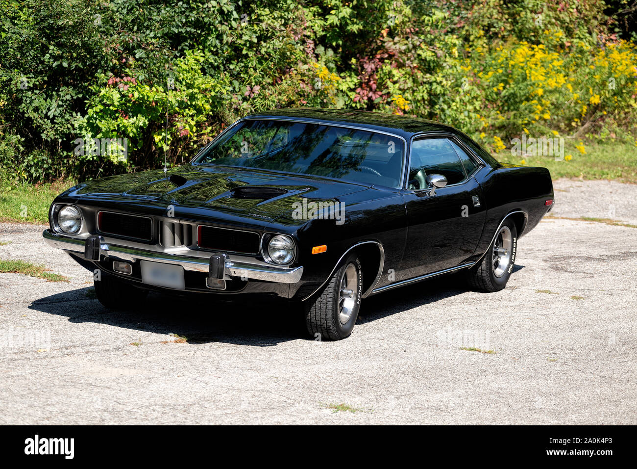 1973 Plymouth Barracuda on Pavement Stock Photo