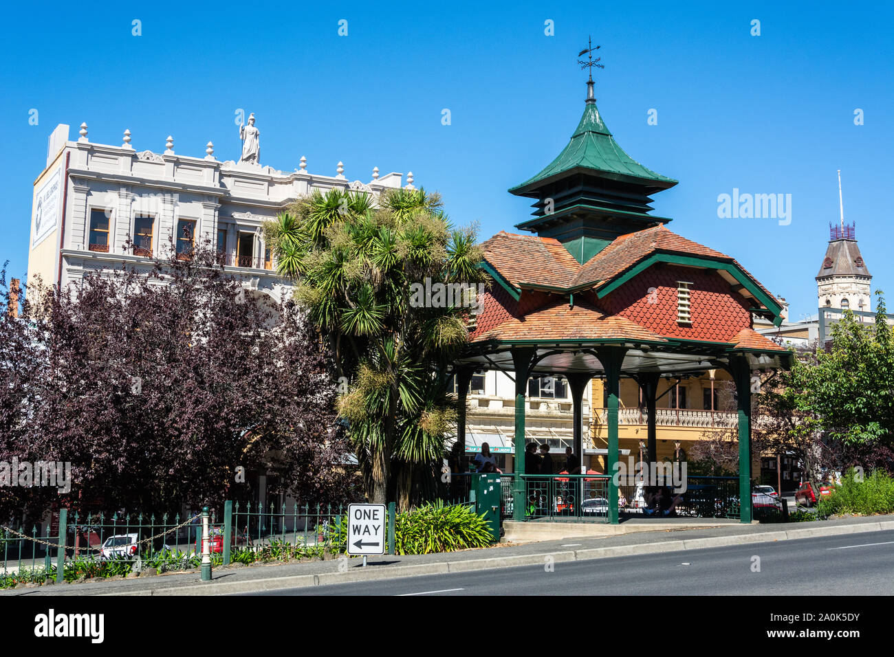 Ballarat, Victoria, Australia - March 8, 2017. Street view on Sturt Street in Ballarat, VIC, with a bandstand erected in as a memorial to the bandsmen Stock Photo