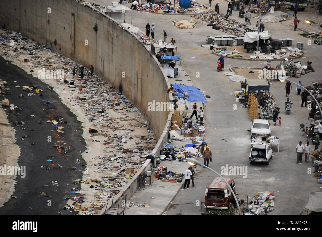 November 16, 2005: Street market and sewer system in Beirut Stock Photo