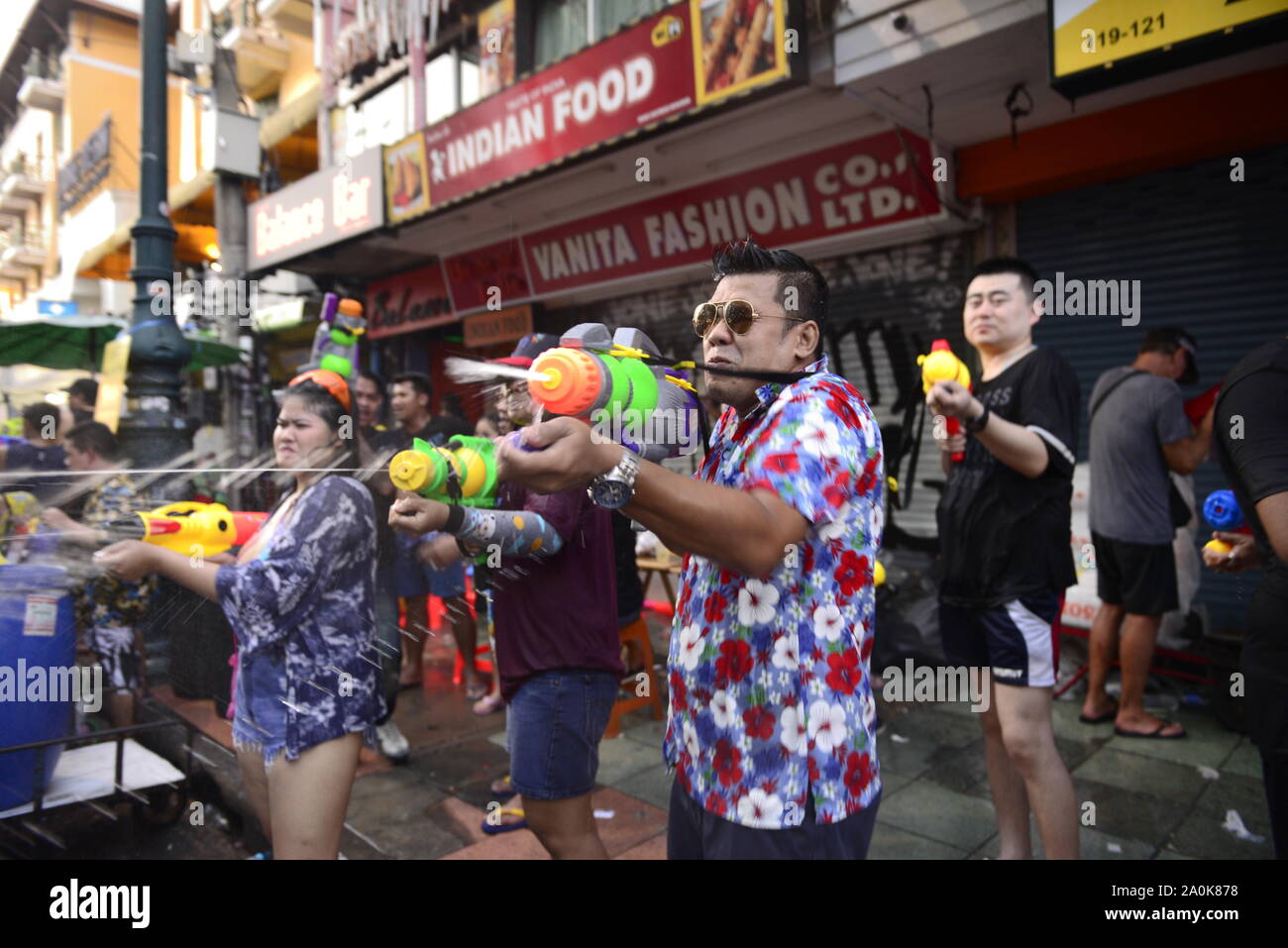 People celebrating the Songkran festival Stock Photo