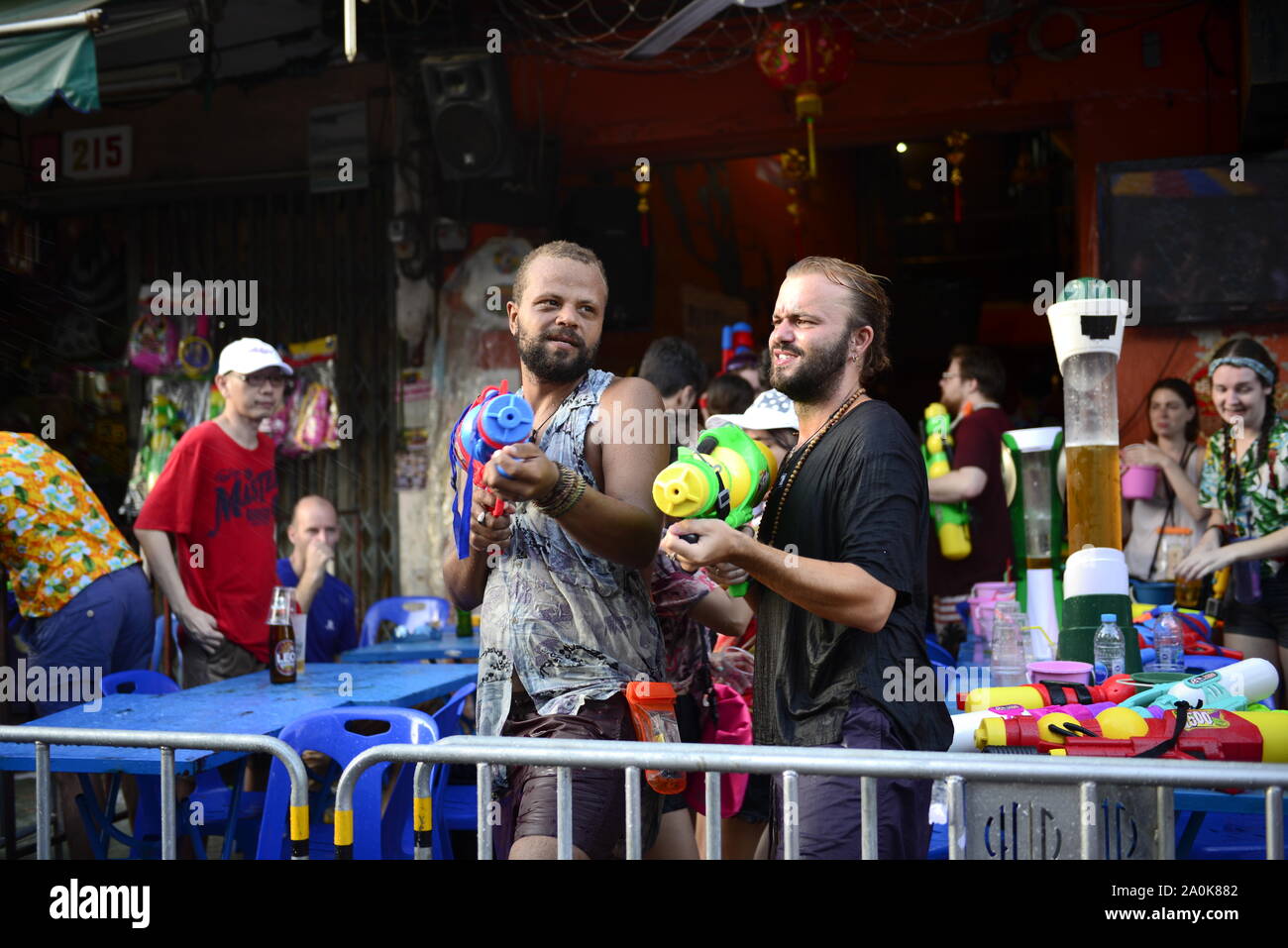 People celebrating the Songkran festival Stock Photo