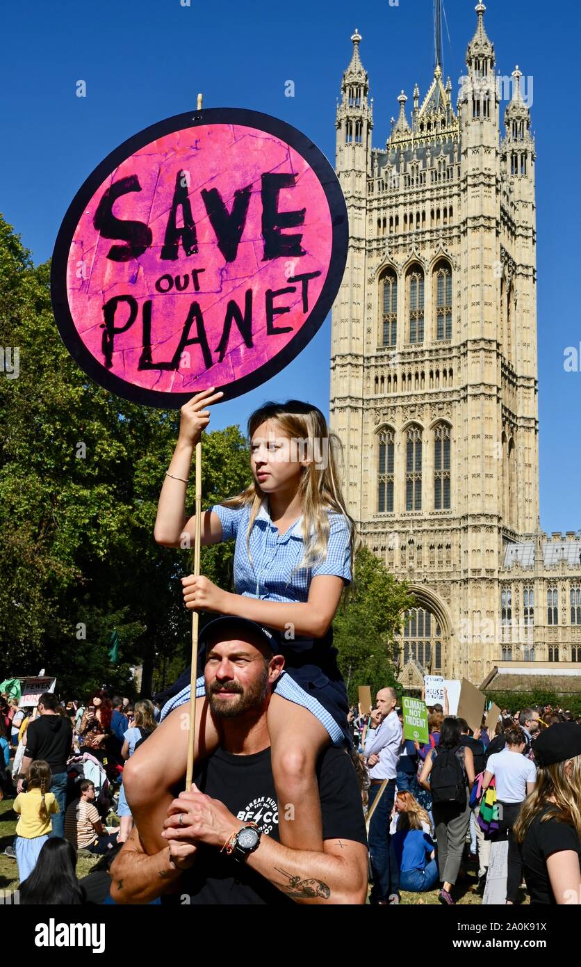 Global Strike for Climate Change. School Children and Students took part in the Global Strike for Climate Change, Victoria Tower Gardens, Houses of Parliament, Westminster, London. UK Stock Photo