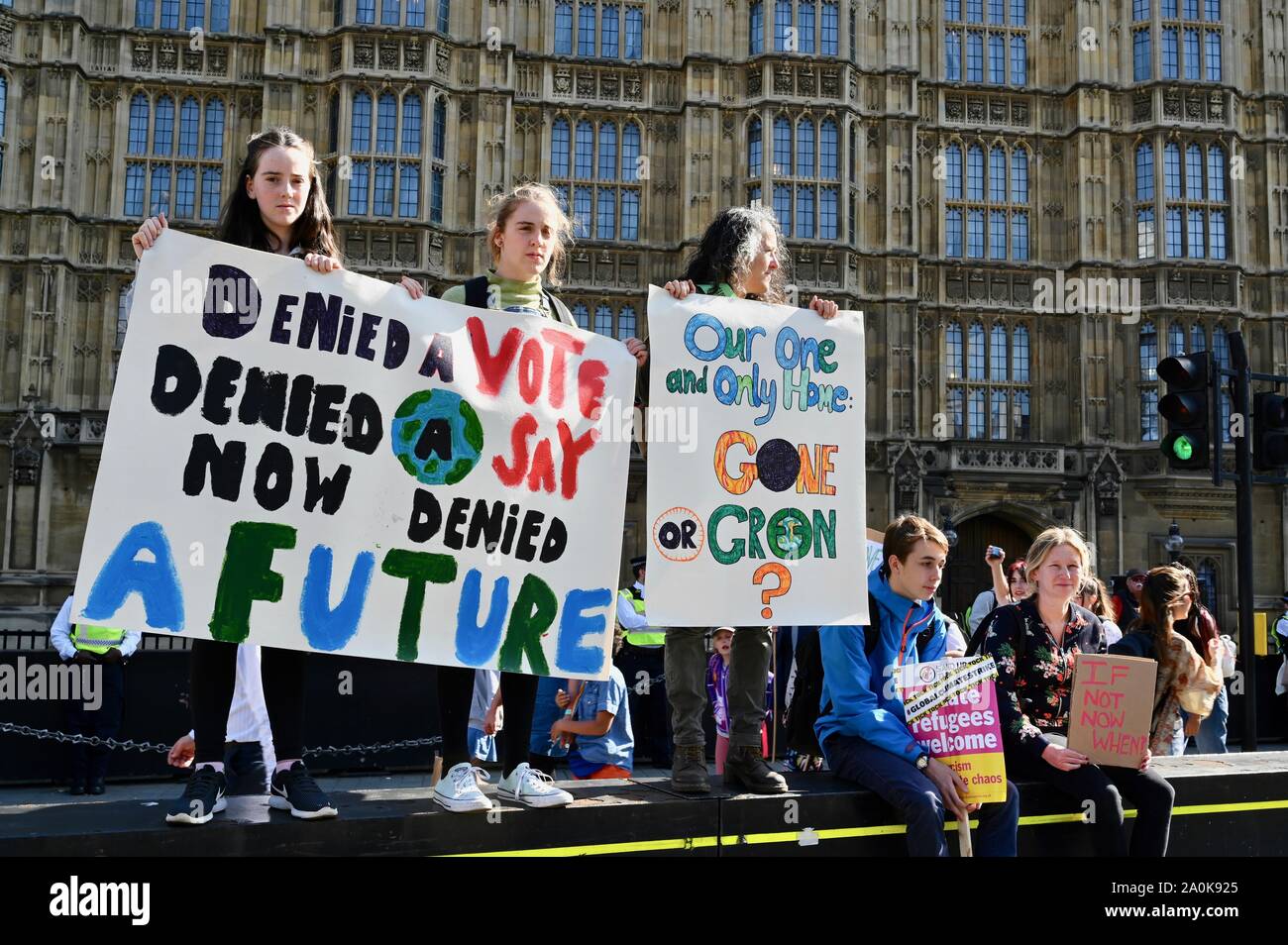 Global Strike for Climate Change. School Children and Students took part in the Global Strike for Climate Change, Houses of Parliament, Westminster, London. UK Stock Photo