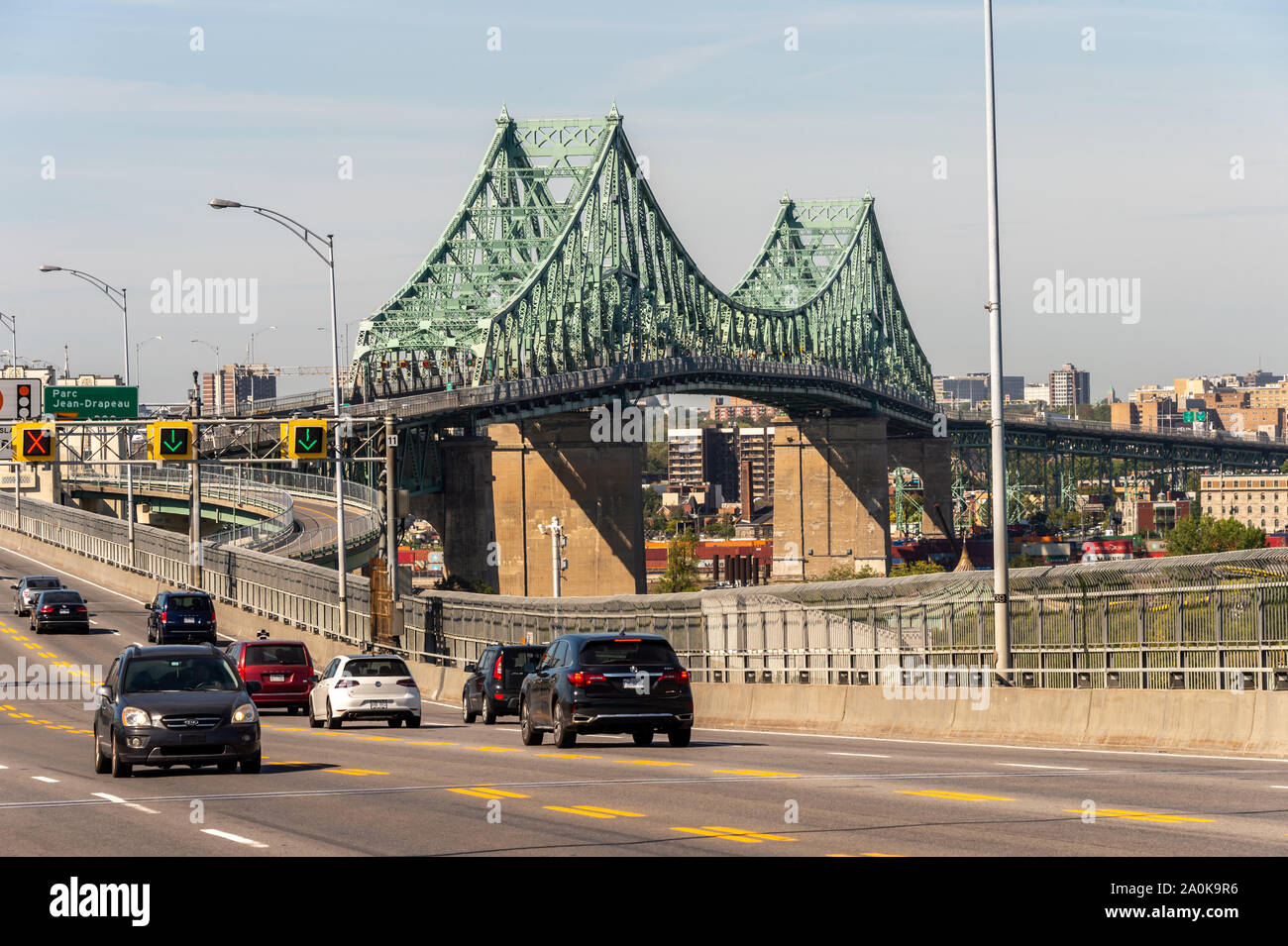 MONTREAL, CA - 19 September 2019. Traffic on Jacques Cartier bridge crossing Saint Lawrence river. Stock Photo