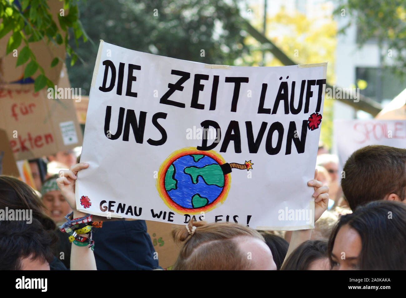 emonstration during Global Climate Strike with banner held up saying 'Time is running out' in German Stock Photo