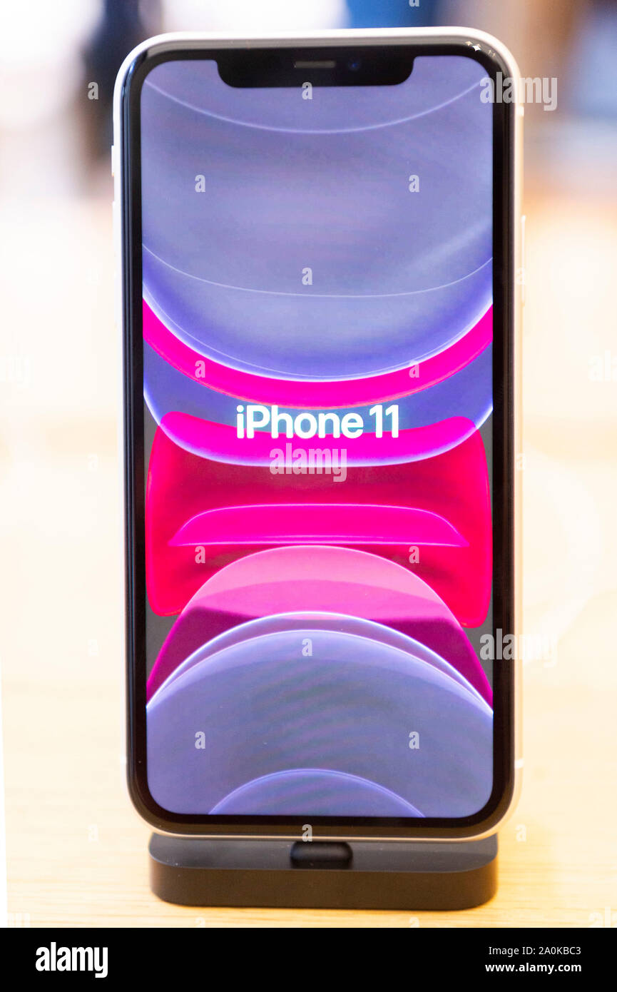 London, UK. 20th Sep, 2019. An iPhone 11 is on display at an Apple store as  Apple's new line of products goes on sale in London, UK, on Sept. 20, 2019.  Credit: