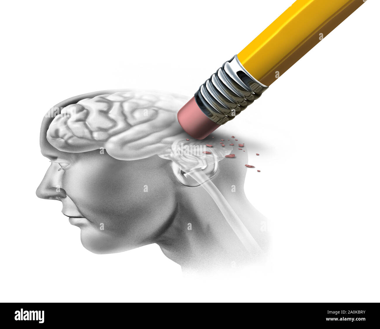 Concept of memory loss and dementia disease and losing brain function memories as an alzheimers health symbol of neurology and mental problems. Stock Photo