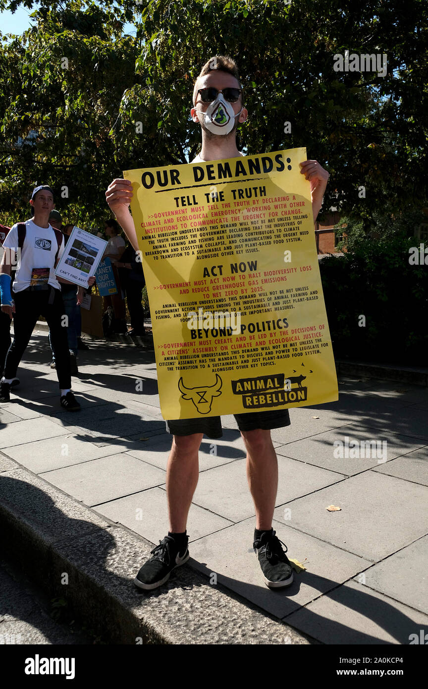 A protester holds a placard during the demonstration.Adult and youth walking out of work and schools to demand for an end to the use of fossil fuels and demanding urgent action on climate change to save the planet. Stock Photo