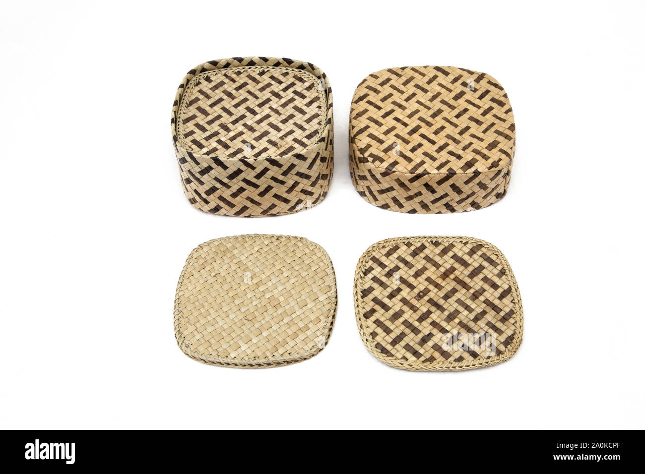 Rattan Woven Coasters and Case Stock Photo