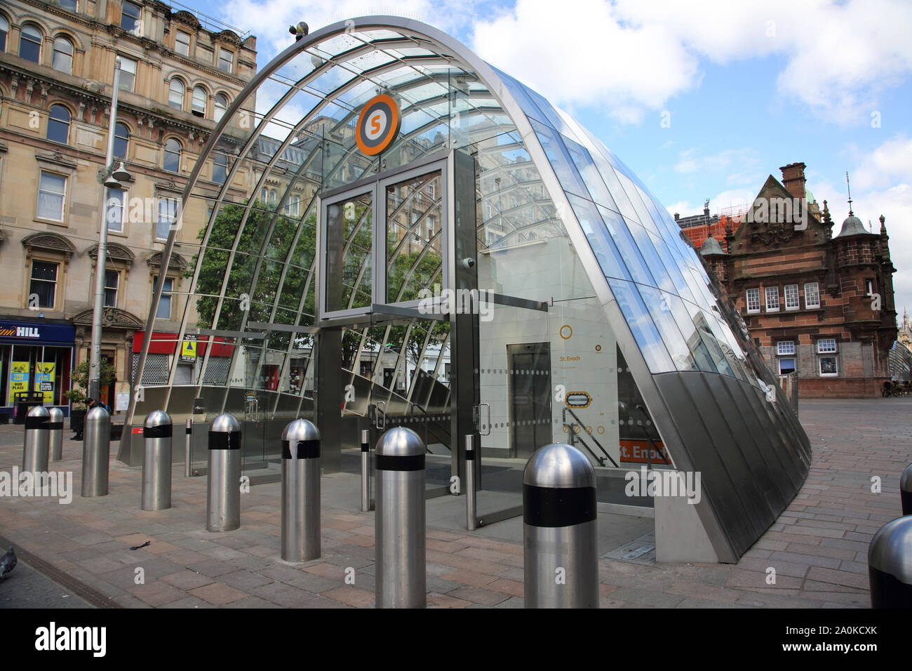 Glasgow Scotland St Enoch Subway Station Entrance with Former Victorian Entrance behind Stock Photo