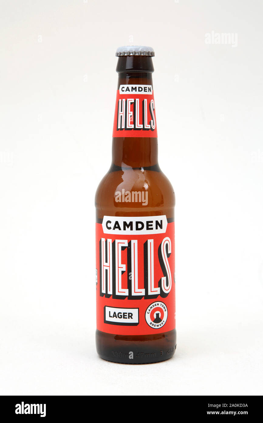 A Bottle of Camden Hells Lager from Camden Town Brewery Stock Photo