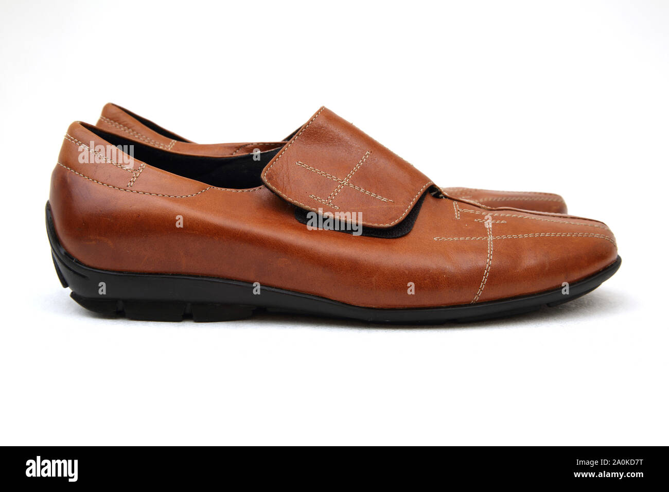A Pair of Argentinian Tan Leather Shoes with Velcro Fastening Stock Photo