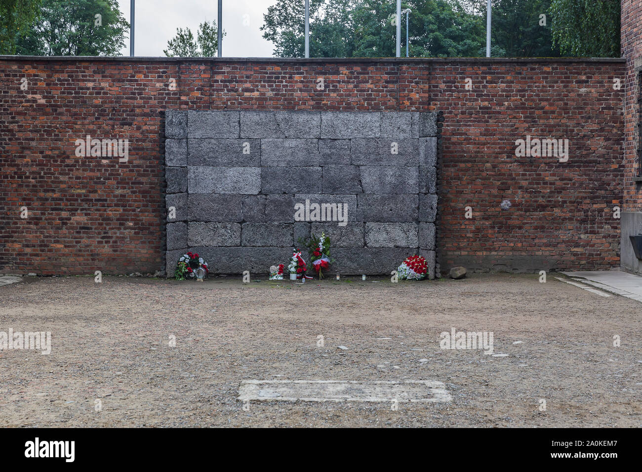Wall for the prisoners in the concentration camp and the Auschwitz death camp Stock Photo