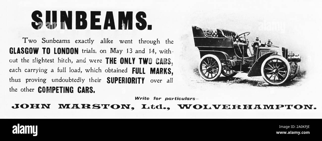 Advertisement for veteran Sunbeam cars Stock Photo