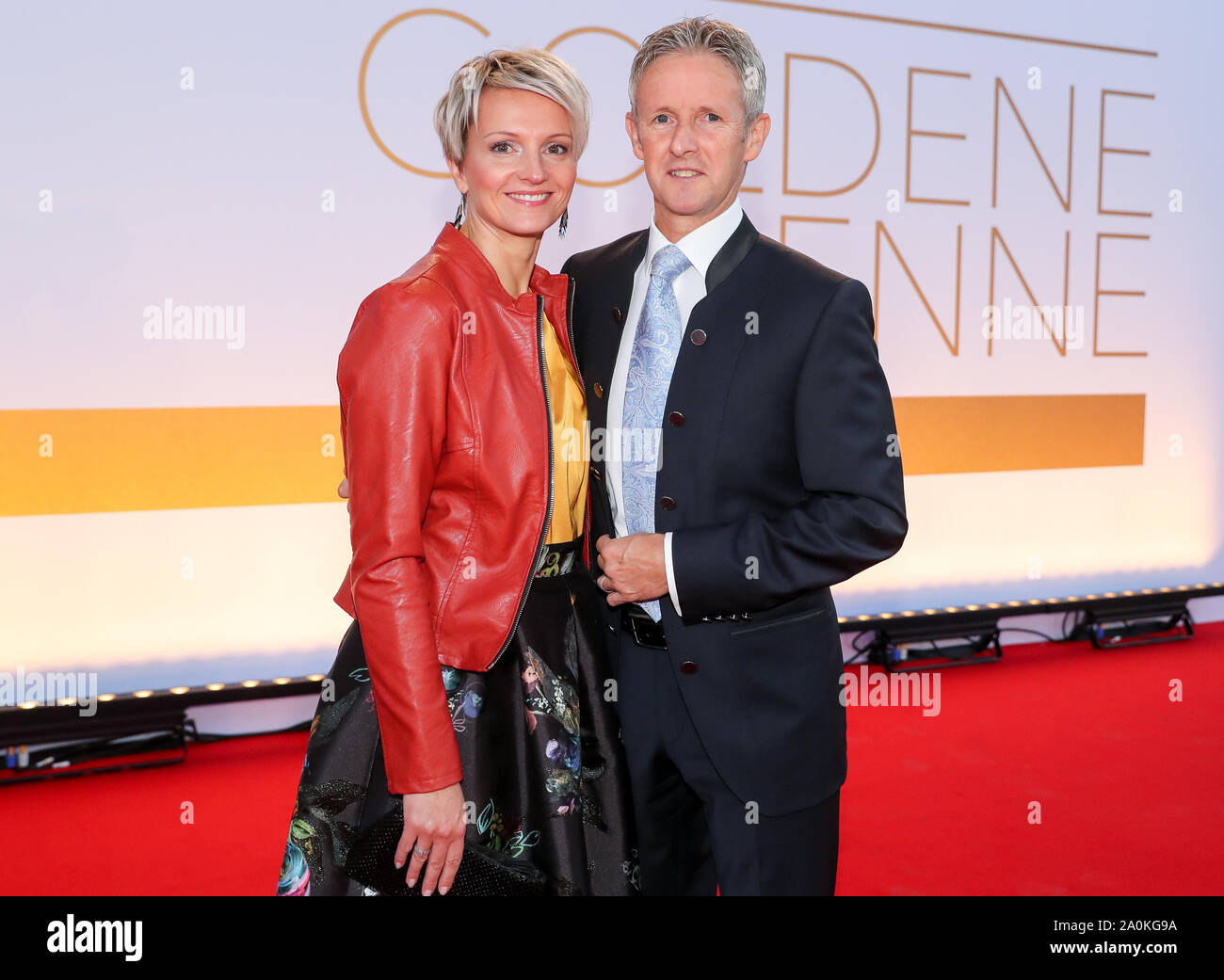 Leipzig, Germany. 20th Sep, 2019. Jens Weißflog, former ski jumper, comes with his wife Doreen to the television gala 'Goldene Henne'. A total of 53 nominees from show business, society and sport can hope for the award. The Golden Hen is dedicated to the GDR entertainer Hahnemann, who died in 1991. Credit: Jan Woitas/dpa-Zentralbild/dpa/Alamy Live News Stock Photo