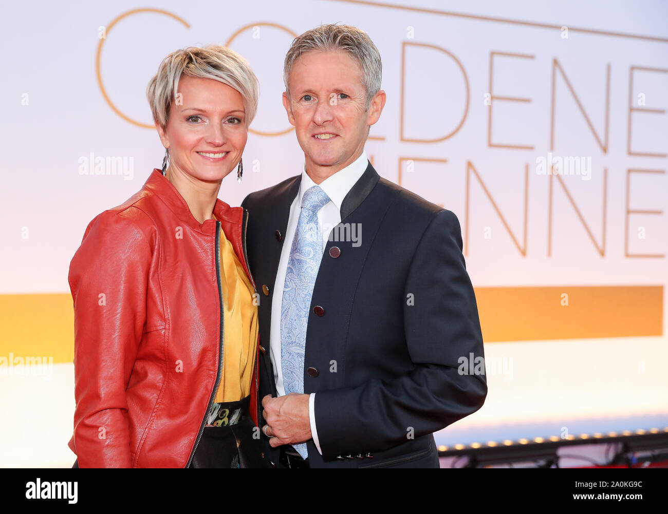 Leipzig, Germany. 20th Sep, 2019. Jens Weißflog, former ski jumper, comes with his wife Doreen to the television gala 'Goldene Henne'. A total of 53 nominees from show business, society and sport can hope for the award. The Golden Hen is dedicated to the GDR entertainer Hahnemann, who died in 1991. Credit: Jan Woitas/dpa-Zentralbild/dpa/Alamy Live News Stock Photo