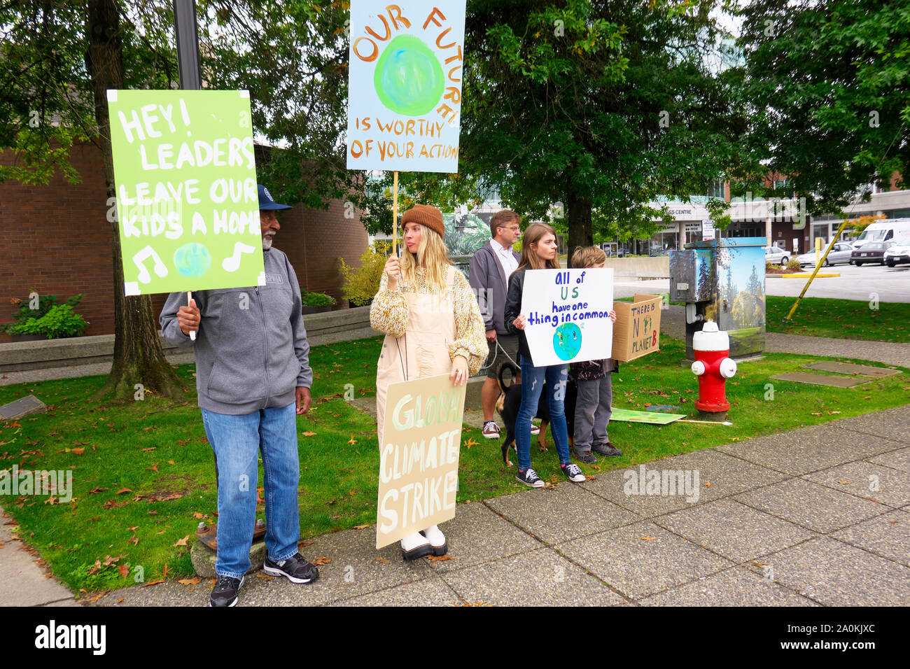 ClimateStrike Rally Held in Downtown Maple Ridge, B. C., Canada.  Sept. 20, 2019.  Stock photo. Stock Photo