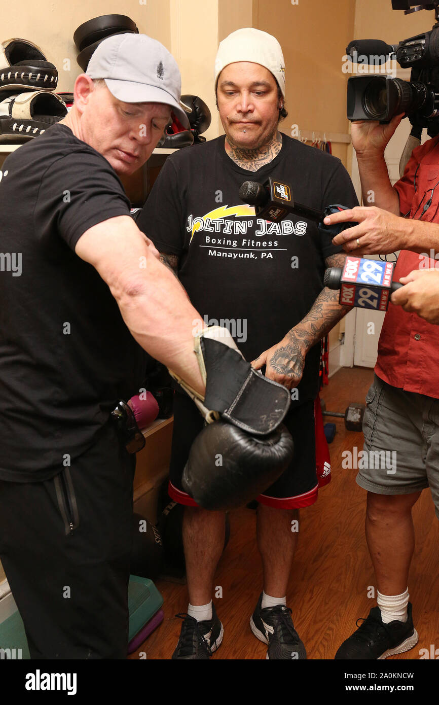 Philadelphia, USA. 20th Sept 2019. Lenny Dykstra training at Joltin Jabs  for Celebrity Boxing 69 on September 28 at Showboat Hotel in Atlantic City  September 20, 2019 in Philadelphia, Pa Credit ***House