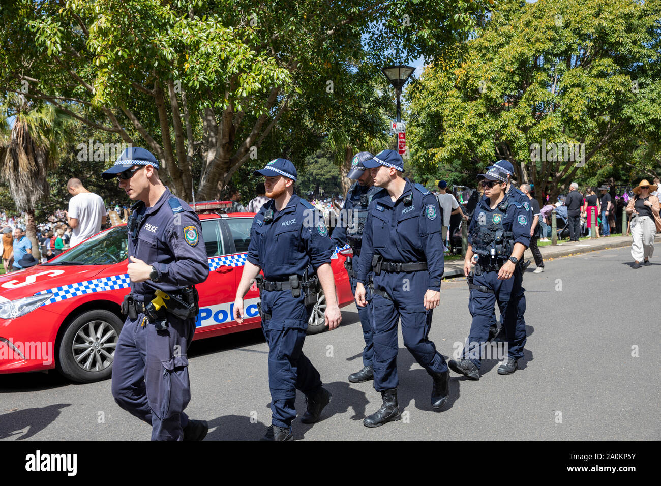 Sydney Australia, New South Wales public order and riot squad police officers maintain order during the climate change strike protest in Sydney Stock Photo