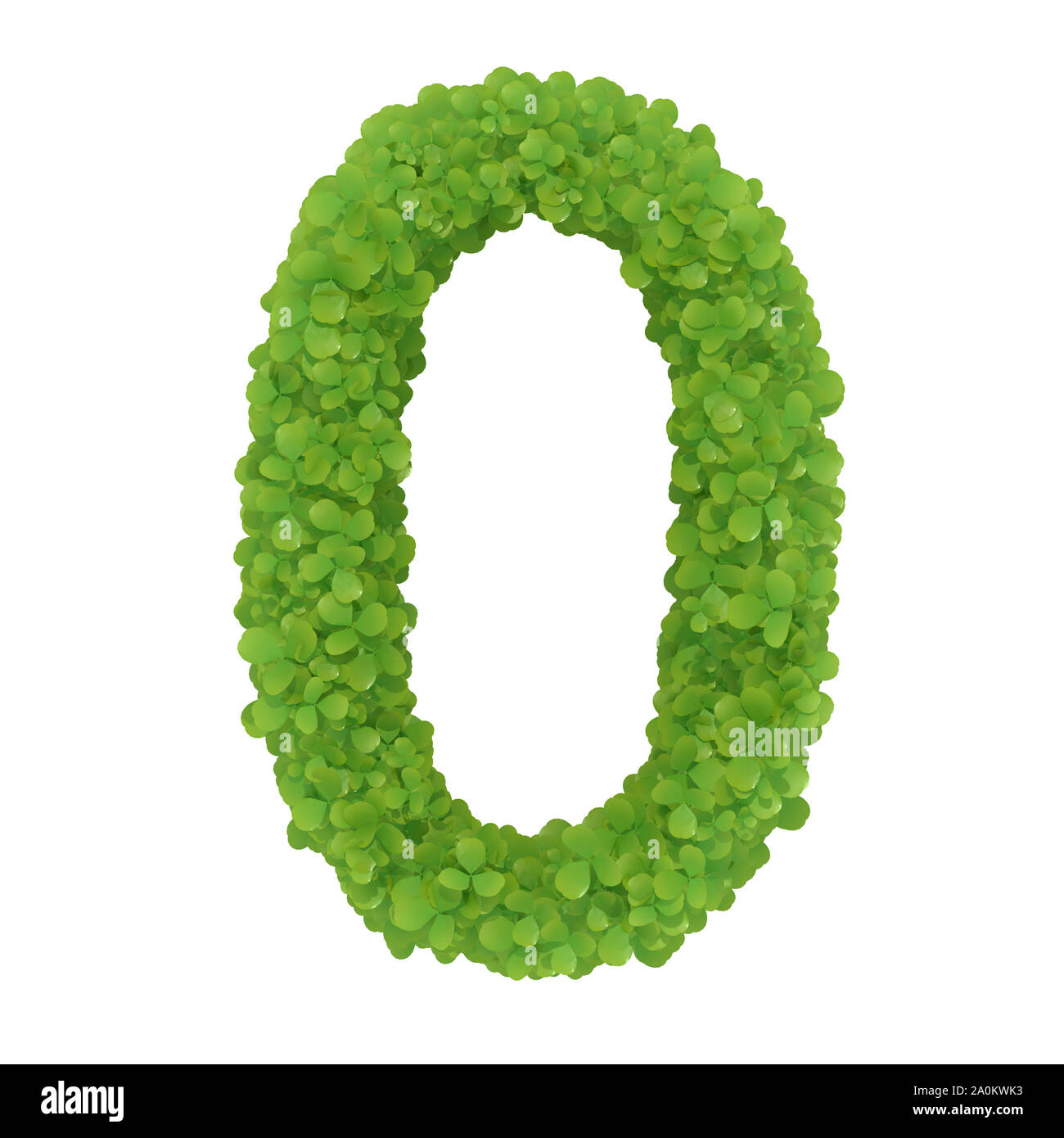 Number 0, alphabet of green leaves- 3D illustration Stock Photo