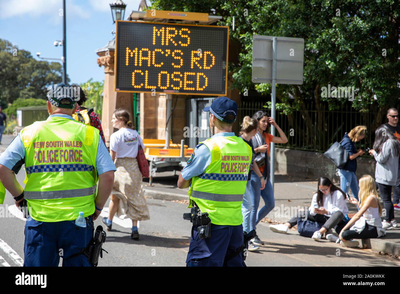 Sydney,New South Wales, male police officers on patrol during sydney climate change strike rally i sydney city centre,Australia Stock Photo