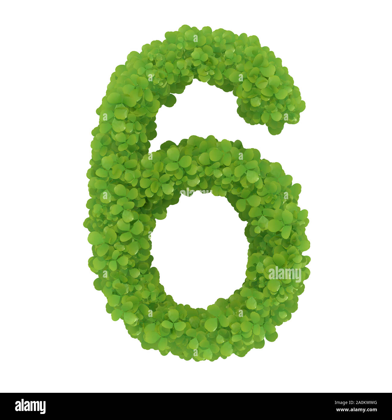 Number 6, alphabet of green leaves- 3D illustration Stock Photo
