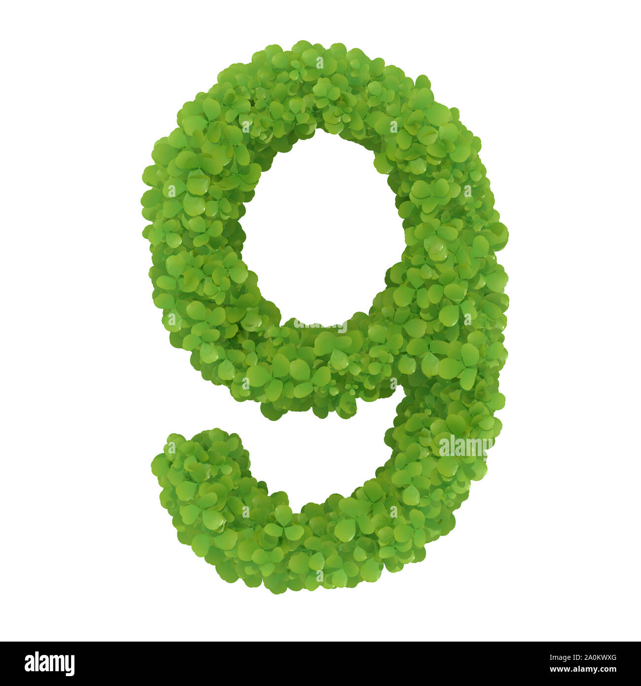 Number 9, alphabet of green leaves- 3D illustration Stock Photo