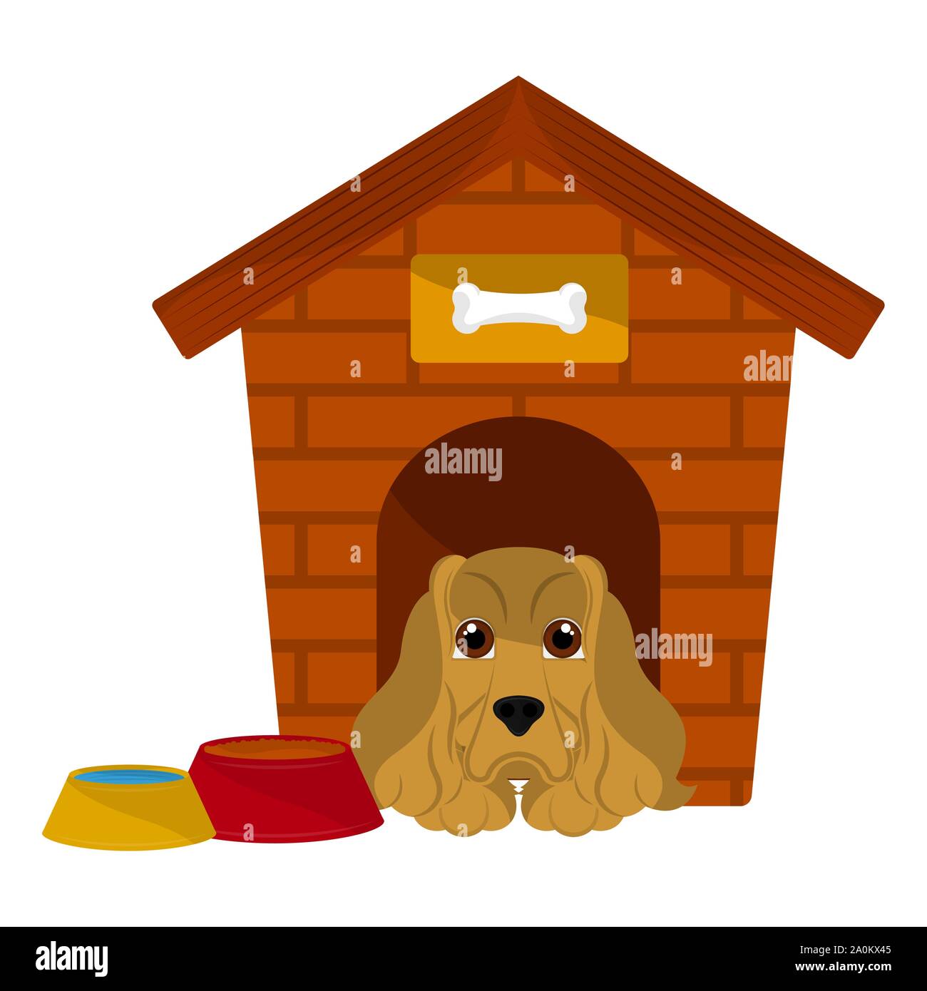 Dog house with a cocker spaniel cartoon - Vector Stock Vector