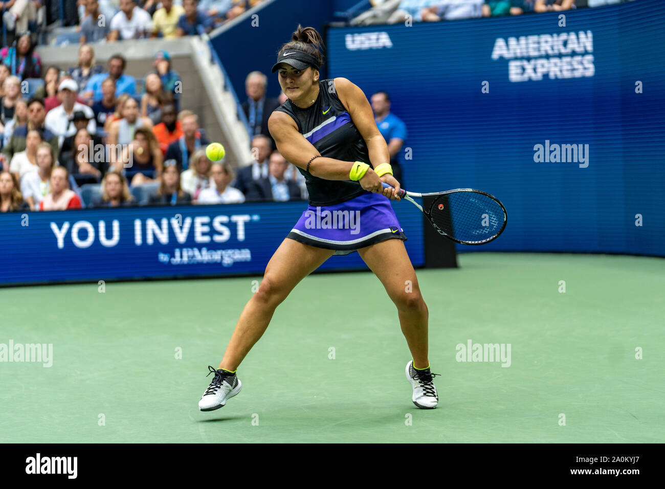 Bianca Andreescu of Canada competing in the finals of the Women's Singles at the 2019 US Open Tennis Stock Photo