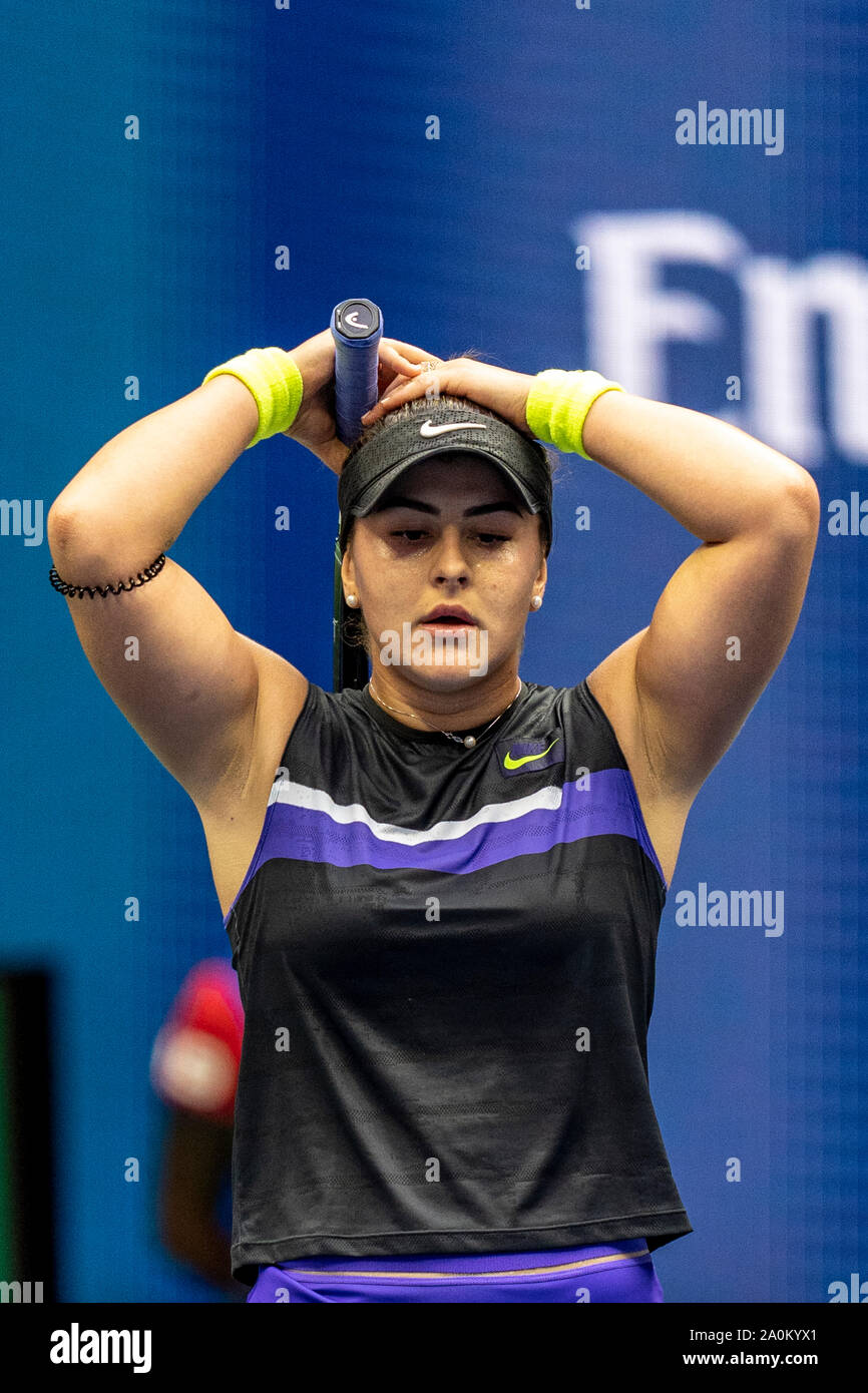 Bianca Andreescu of Canada's emotional reaction after defeating Serena Williams of the USA and winning the Women's Singles Finals at the 2019 US Open Stock Photo