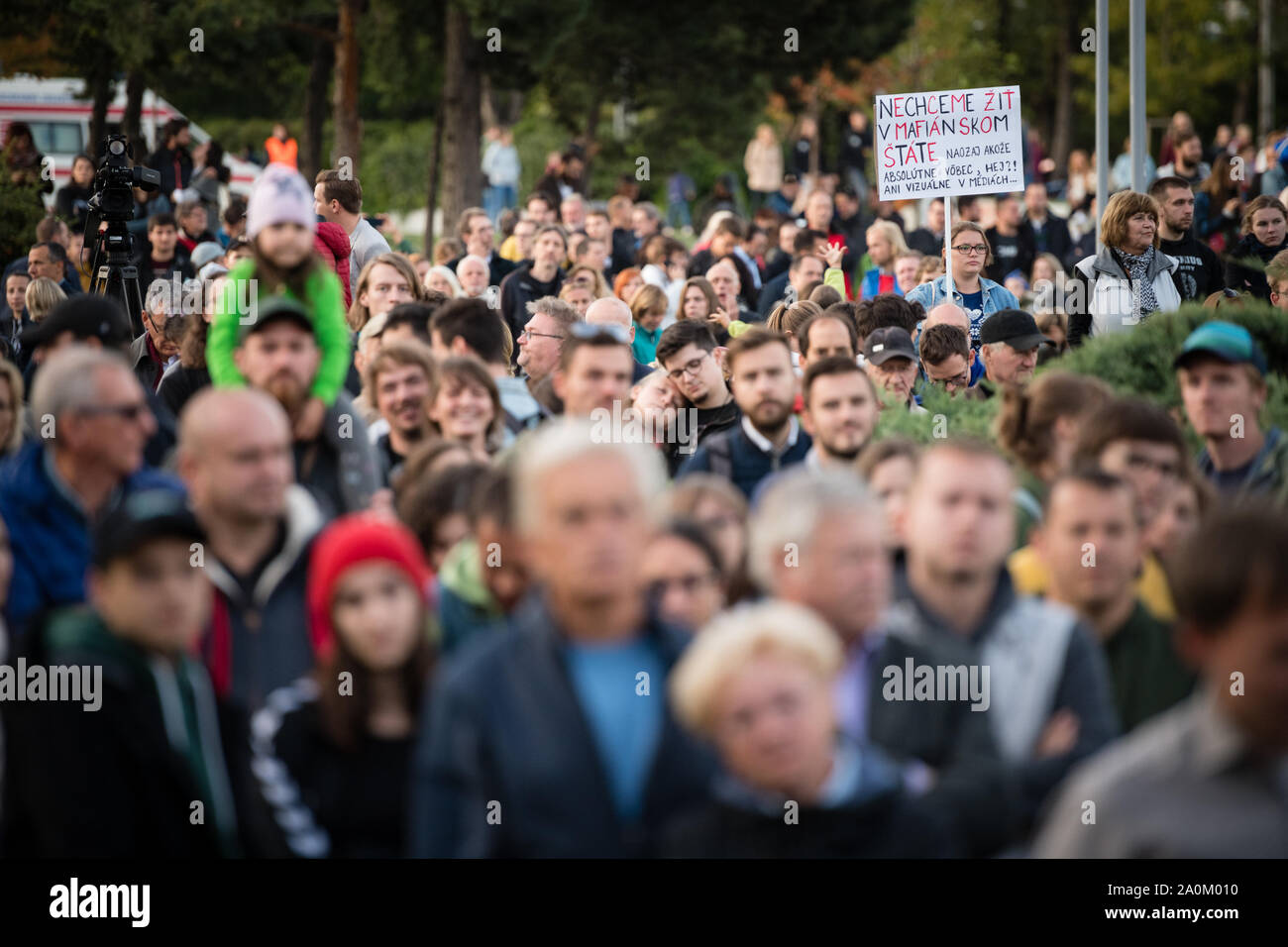 BRATISLAVA, SLOVAKIA - SEP 20, 2019: Anti-government protest takes place at Freedom square in Bratislava. Protests continued all around Slovakia Stock Photo