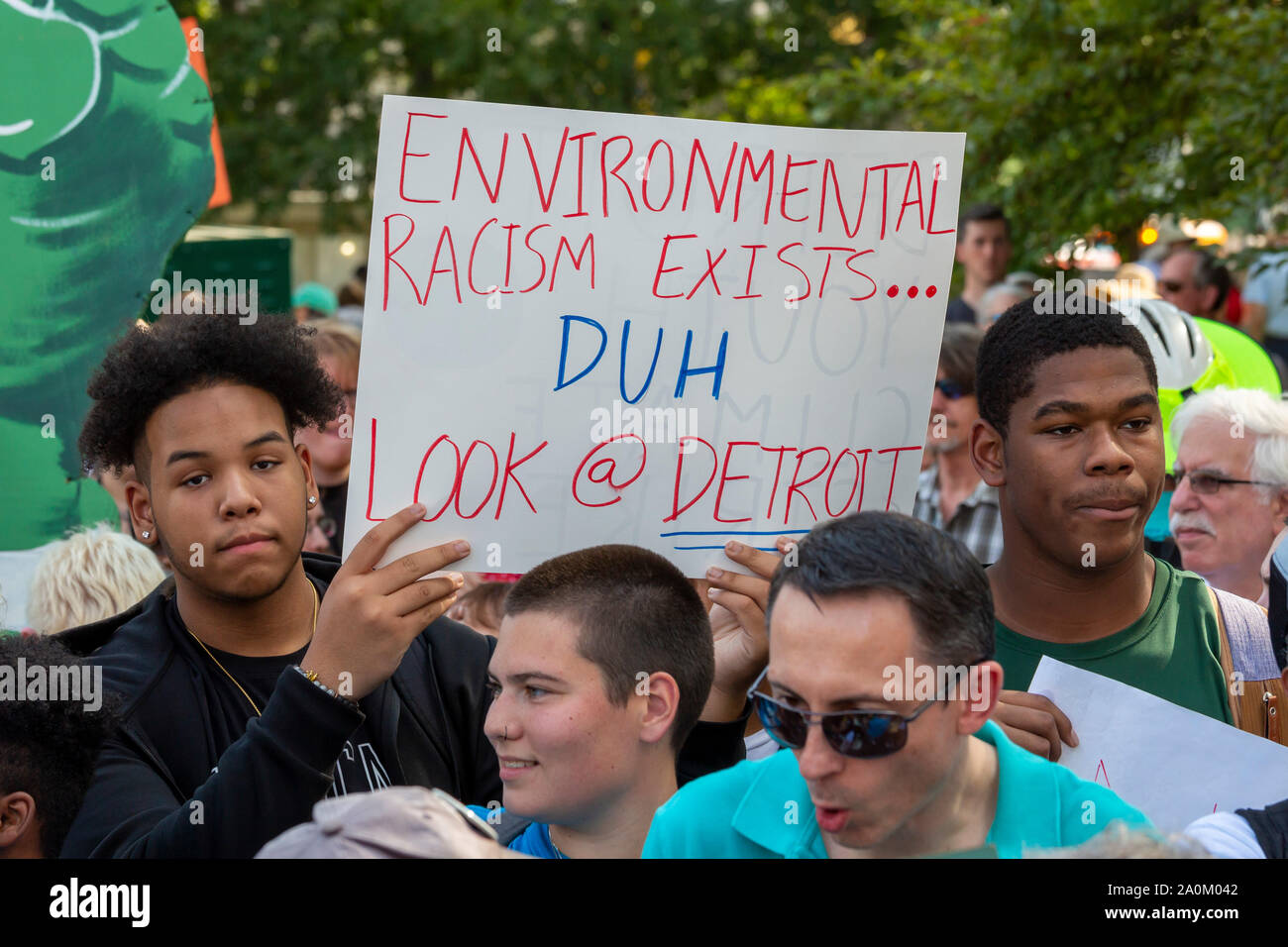 Detroit, Michigan, USA - 20 September 2019 - Youth lead a march and rally, part of the Global Climate Strike. They were part of a movement in more than 175 countries to end the age of fossil fuels. Credit: Jim West/Alamy Live News Stock Photo