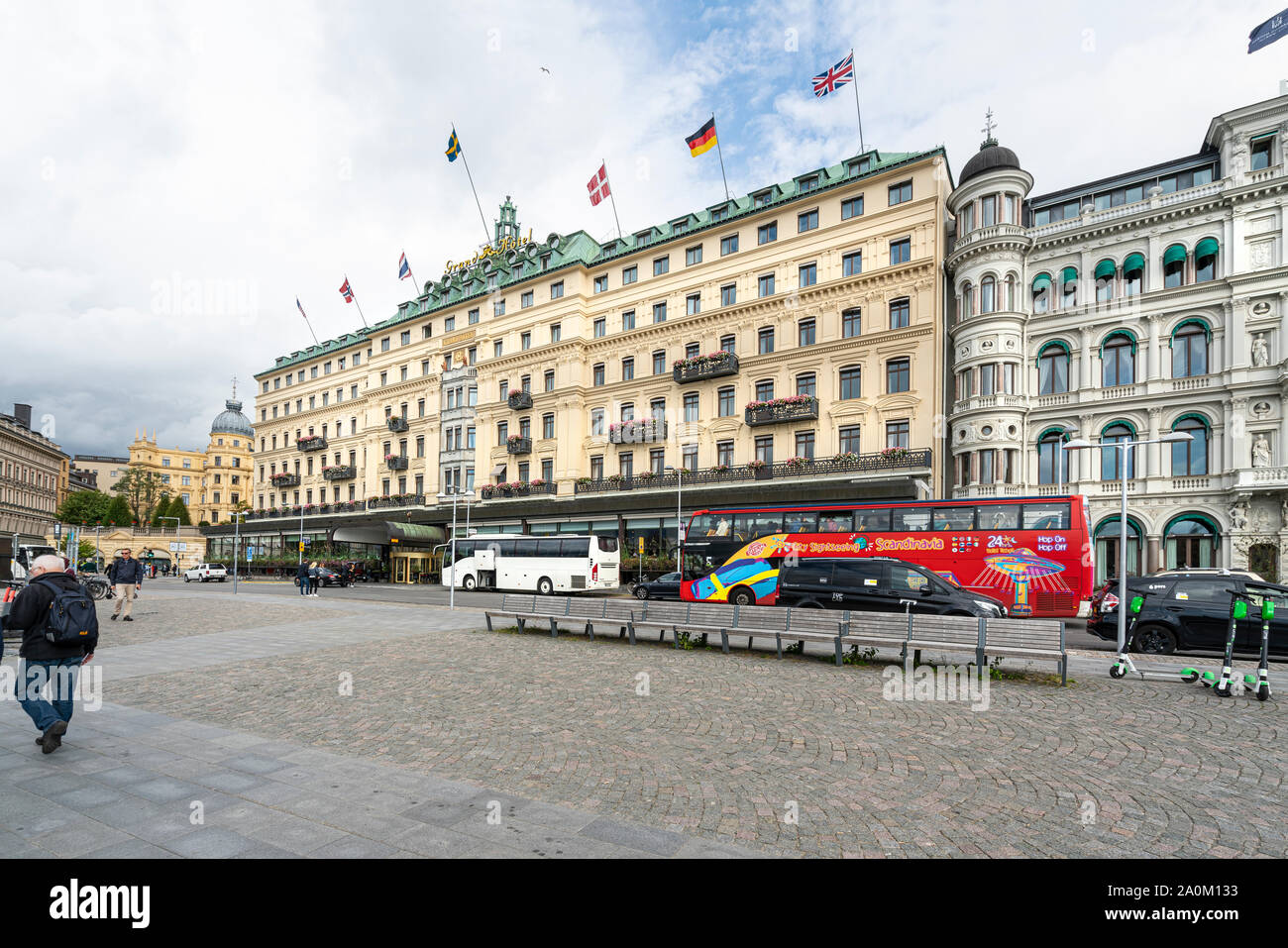 Stockholm, Sweden. September 2019. A view of the facade of Grand Hotel building Stock Photo