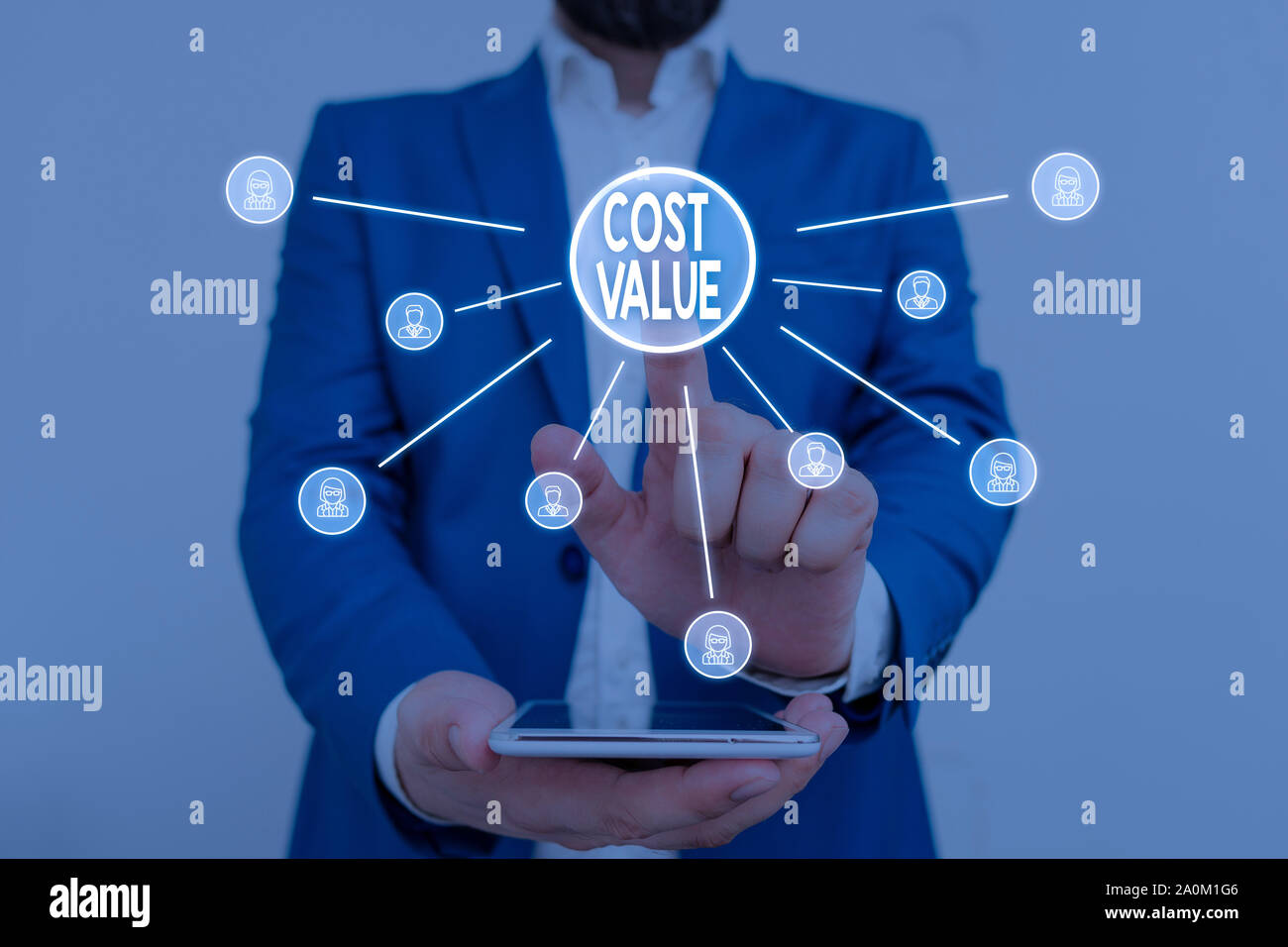 Text sign showing Cost Value. Business photo showcasing The amount that usualy paid for a item you buy or hiring a demonstrating Male human wear forma Stock Photo