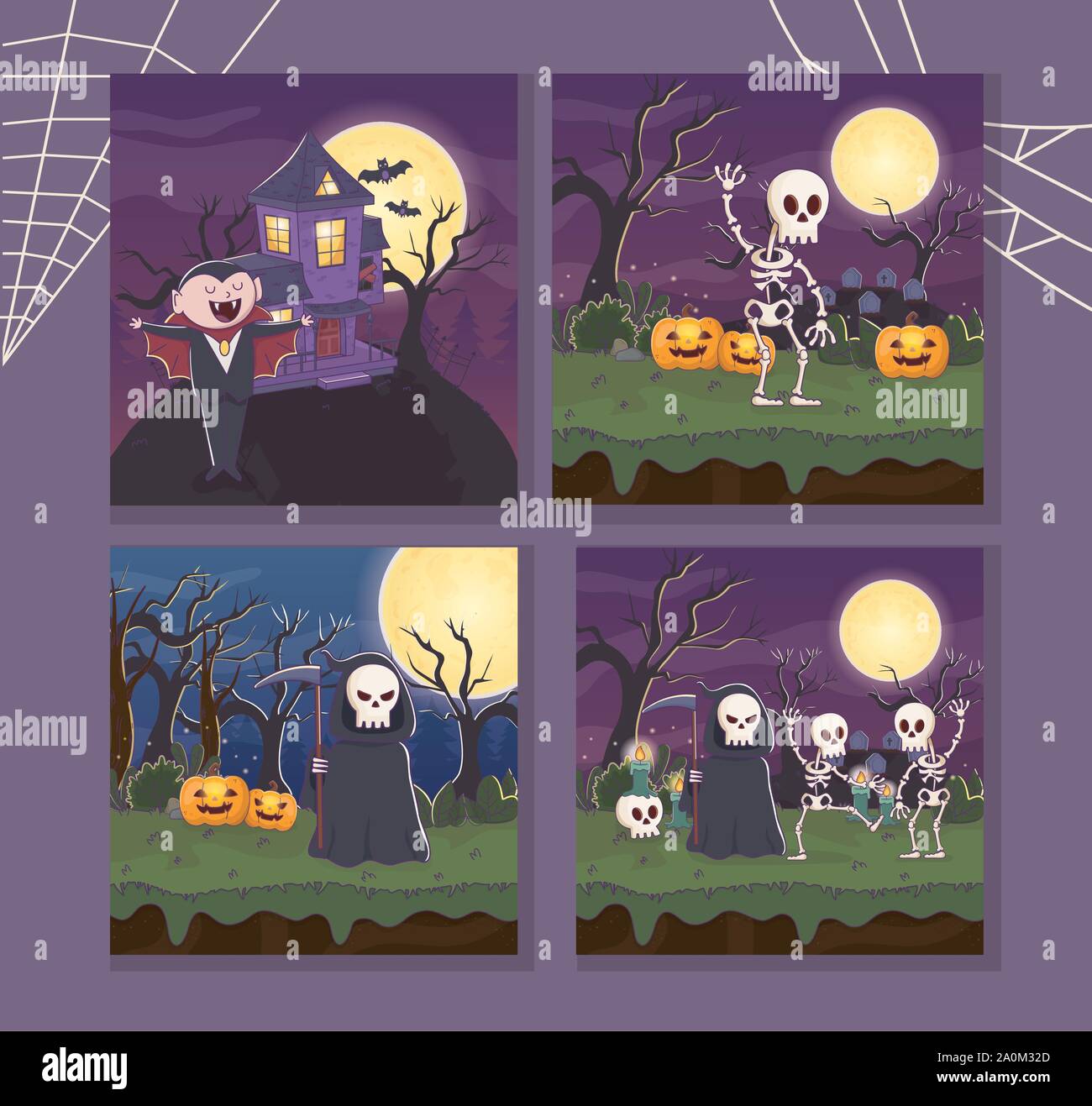 dracula skeleton death banners halloween vector illustration Stock ...