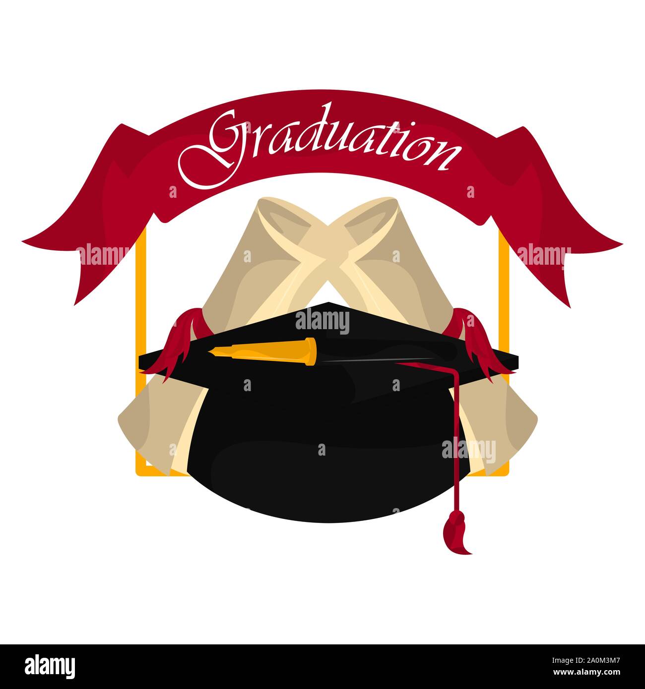 Graduation cap with diploma amd ribbon. Graduation concept - Vector ...