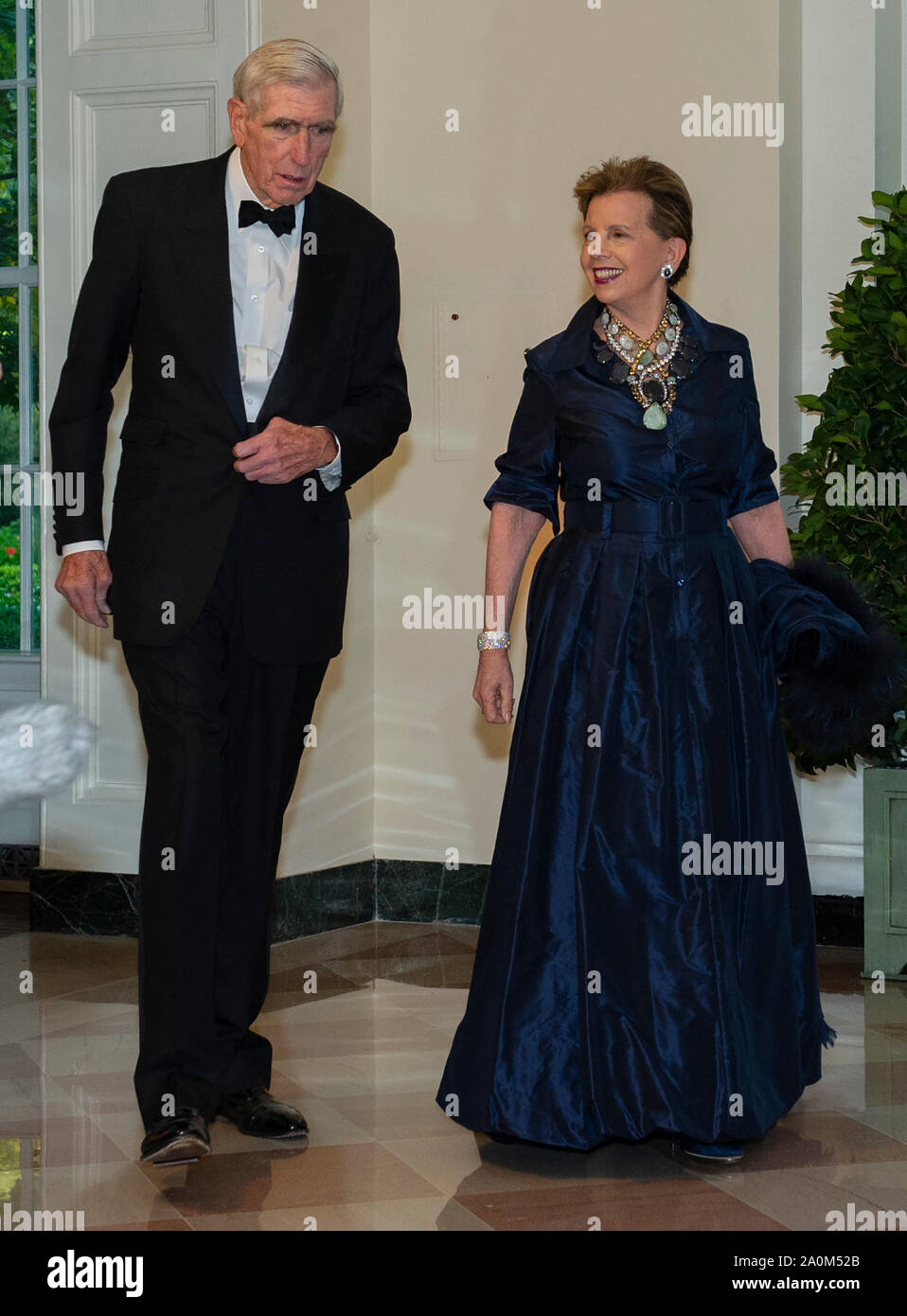 Washington, United States Of America. 20th Sep, 2019. Adrienne Arsht and C. Boyden Gray arrive for the State Dinner hosted by United States President Donald J. Trump and First lady Melania Trump in honor of Prime Minister Scott Morrison of Australia and his wife, Jenny Morrison, at the White House in Washington, DC on Friday, September 20, 2019.Credit: Ron Sachs/Pool via CNP | usage worldwide Credit: dpa/Alamy Live News Stock Photo