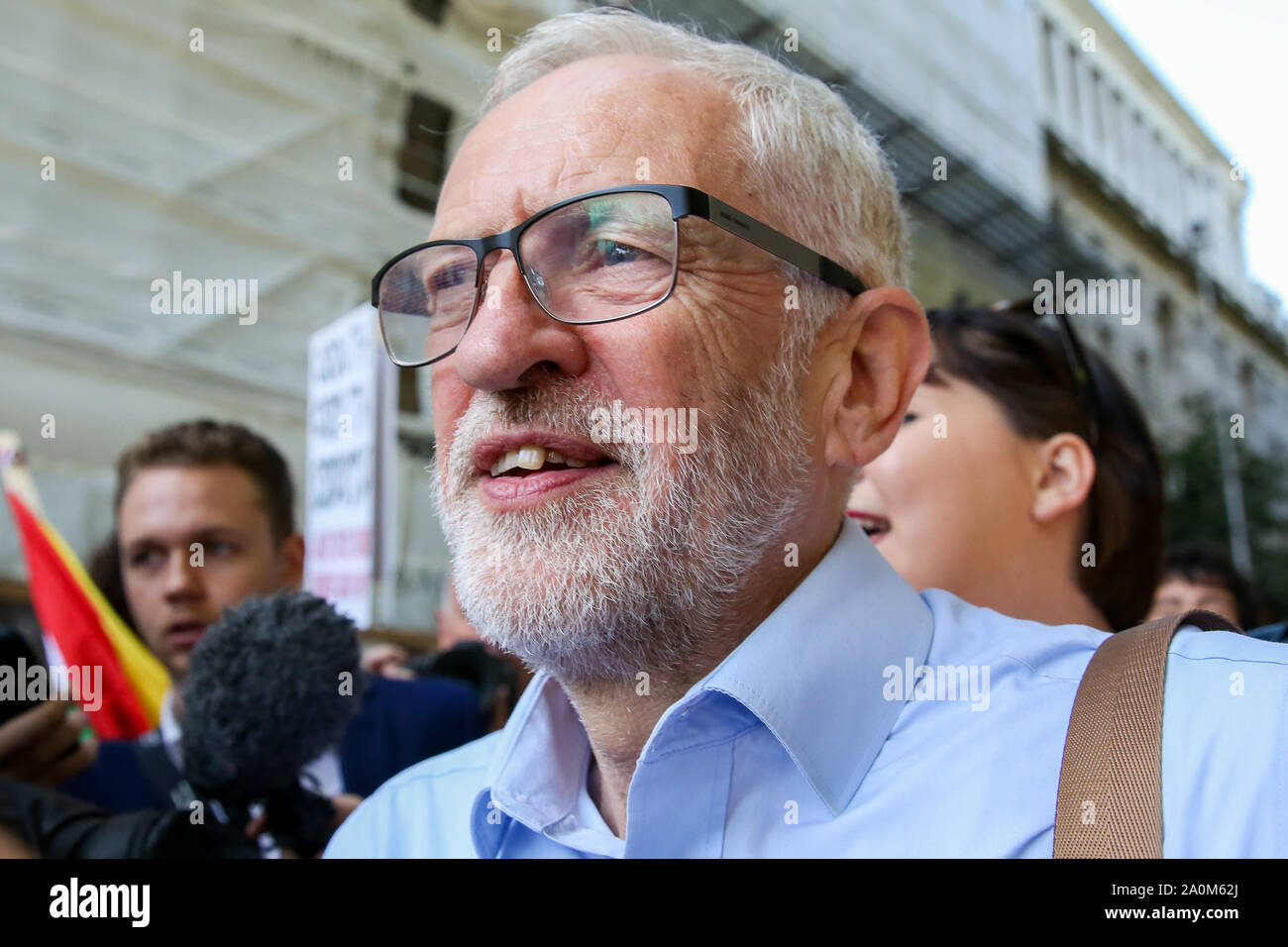 London, UK. 20th Sep, 2019. Labour Leader, Jeremy Corbyn during the demonstrations.Hundreds of young people worldwide joined hands in the third such worldwide global climate strike and it may be the biggest day of climate demonstrations in history. Credit: SOPA Images Limited/Alamy Live News Stock Photo