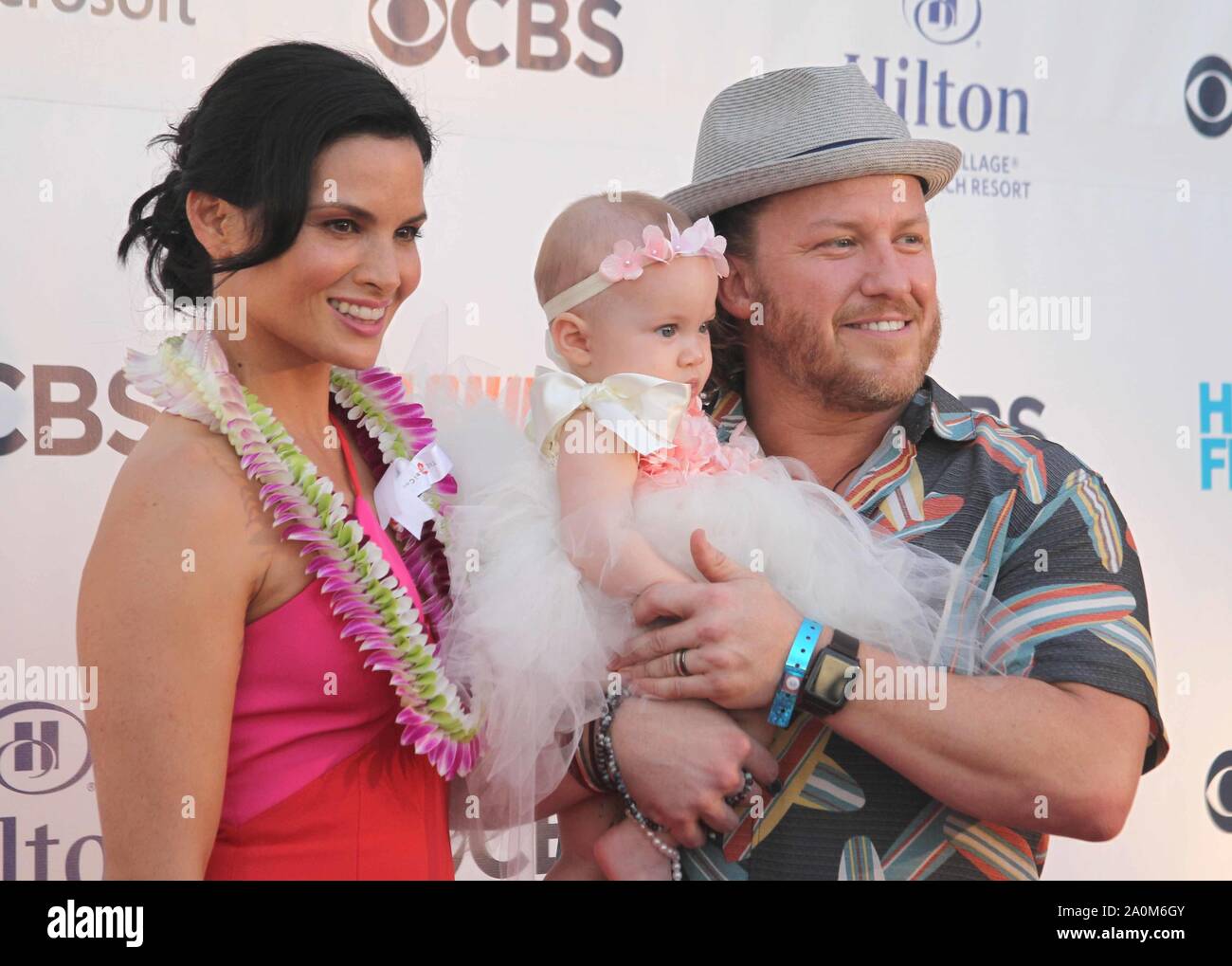 September 19, 2019 - Katrina Law with her husband Keith Andreen and daughter Kinley during the Hawaii Five-O and Magnum P.I. Sunset On The Beach event on Waikiki Beach in Honolulu, Hawaii - Michael Sullivan/CSM Stock Photo