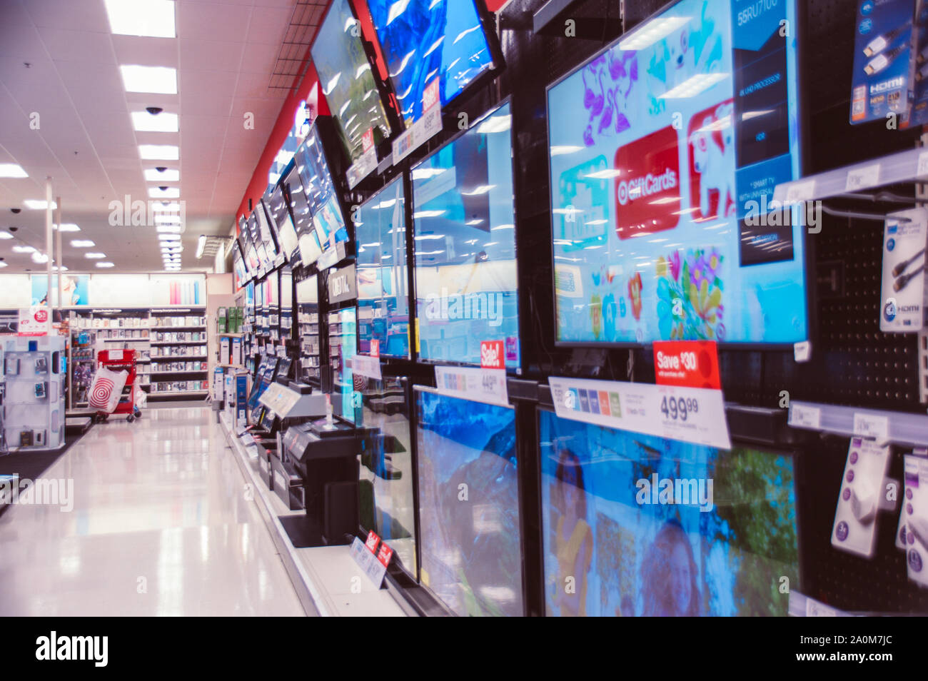 Wall of Flat Screen TV's in Store Stock Photo Alamy
