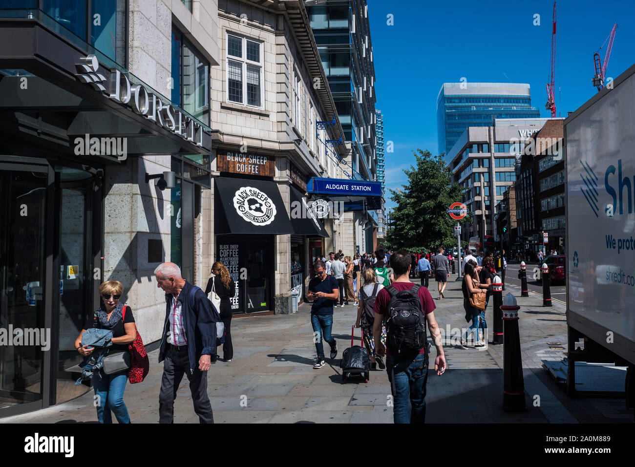 Street scene outside of Aldgate Station, Aldgate High Street, City of London, England, U.K. Stock Photo