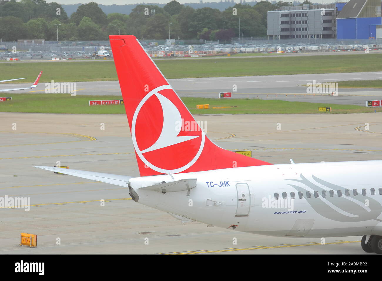 Turkish airline airplane at Gatwick airport London England Stock Photo