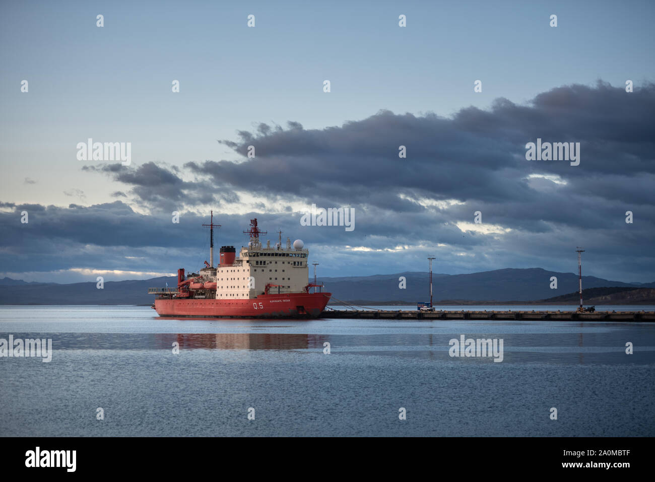 Ushuaia, Argentina - March 27 2019: The large icebreaker Almirante Irizar  moored in the seaport of the city. Stock Photo