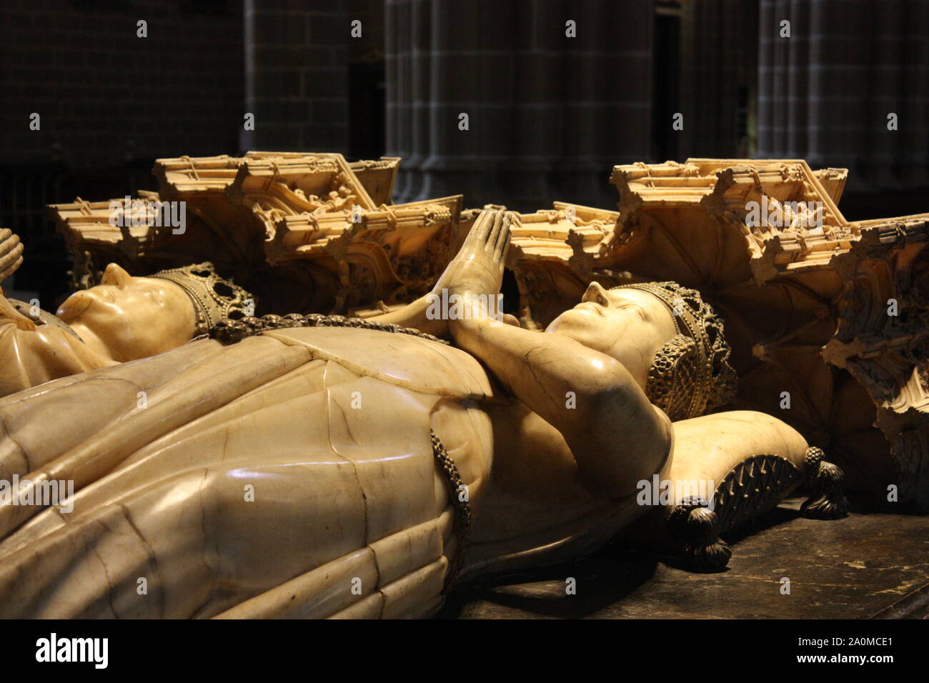 Pamplona - Spain - Tomb of Carlos III and his queen Eleanor inside the cathedral Stock Photo