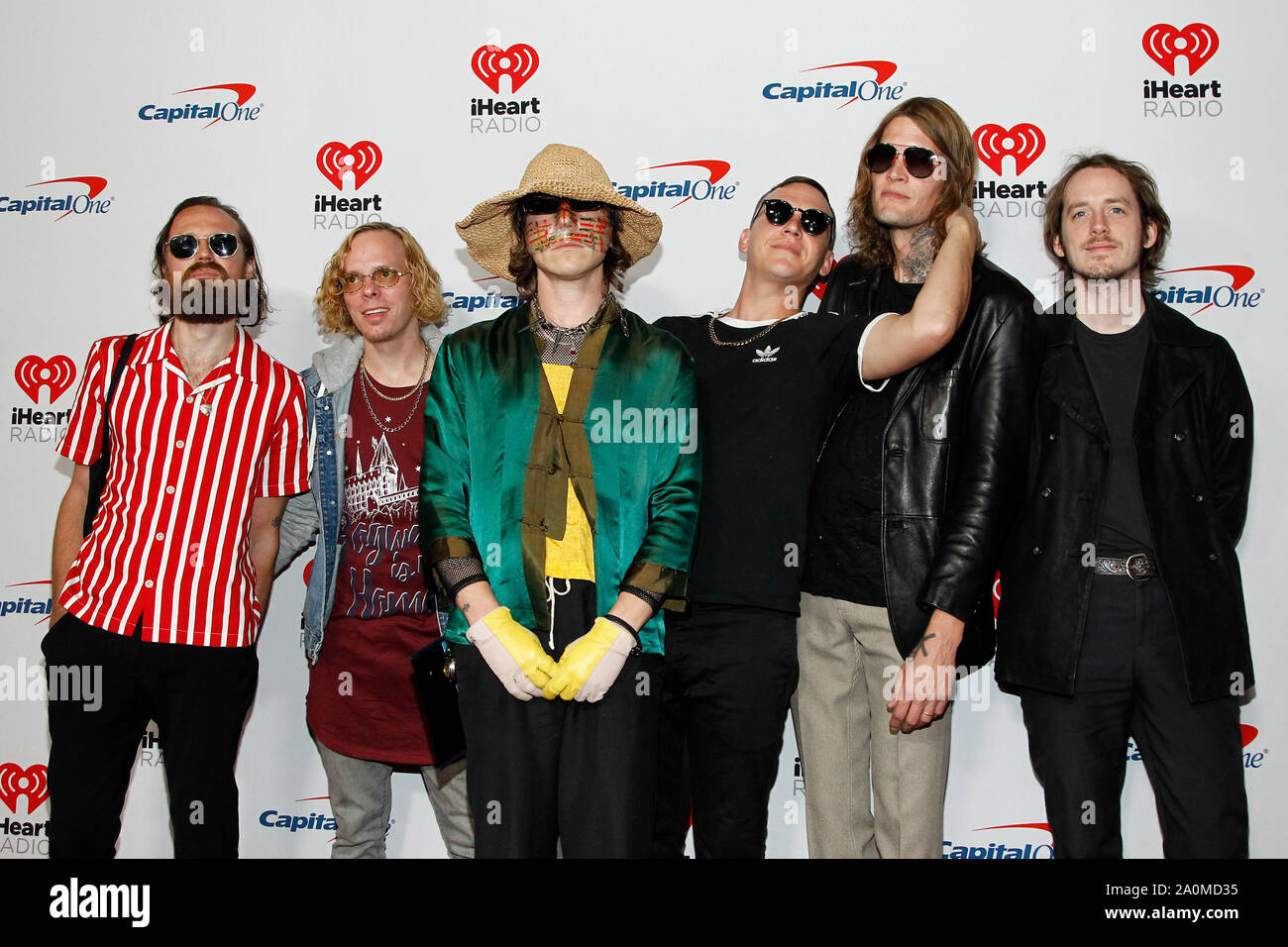 Las Vegas, United States. 20st Sep, 2019. Rock band Cage The Elephant  arrive for the iHeartRadio Music Festival at the T-Mobile Arena in Las  Vegas, Nevada on September 20, 2019. Photo by
