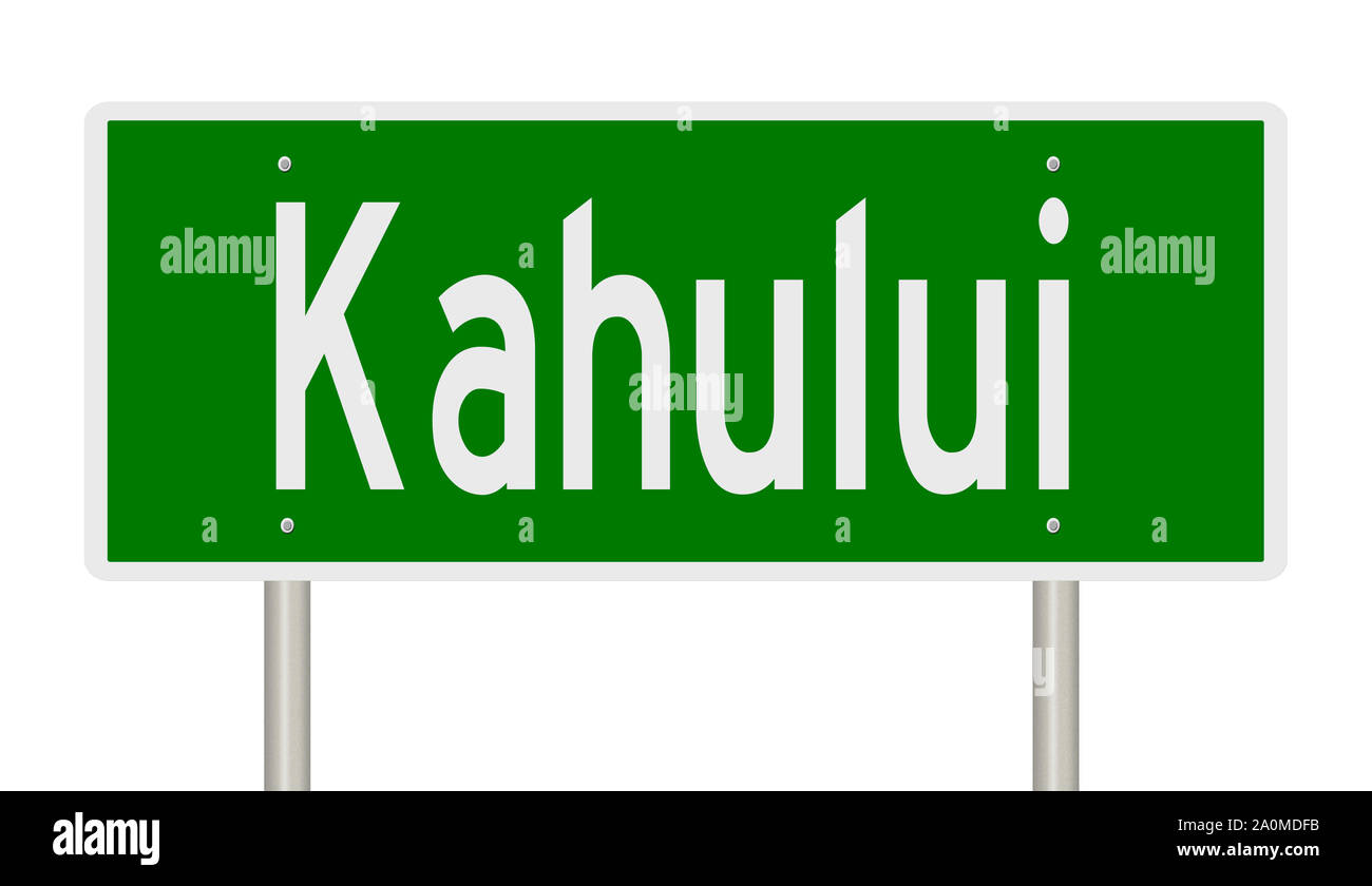 Rendering of a green road sign for Kahului Hawaii Stock Photo Alamy