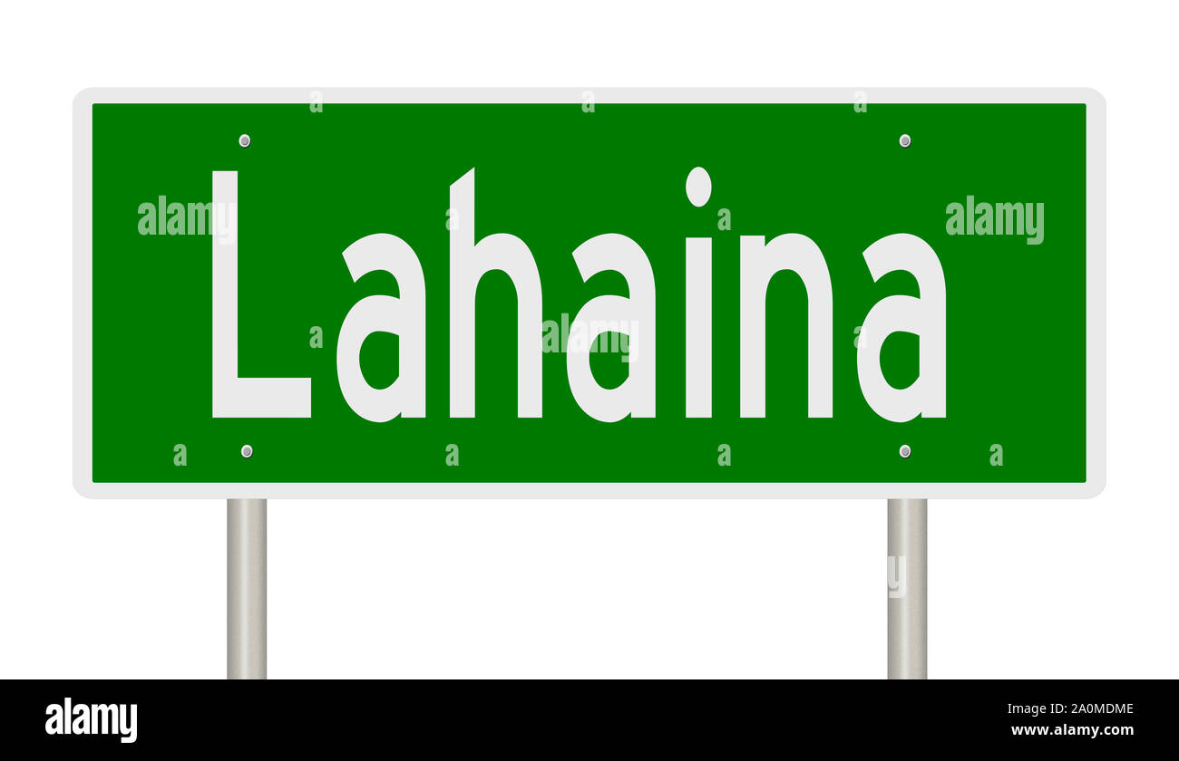 Rendering of a green road sign for Lahaina Hawaii Stock Photo