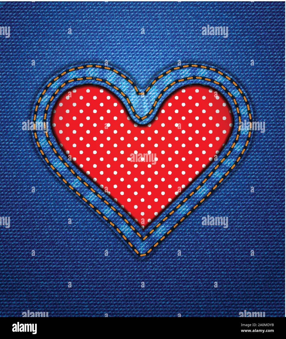 Jeans heart frame with polka dots Stock Vector