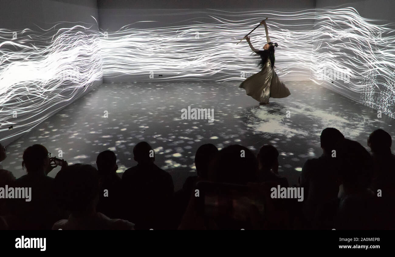 Beijing, China. 20th Sep, 2019. An actress performs at the exhibition 'Growing with Motherland-Dance Art in the People's Republic of China 1949-2019' at National Centre for the Performing Arts in Beijing, capital of China, Sept. 20, 2019. The dance art exhibition opened here on Friday and will last till Oct. 7. Credit: Cai Yang/Xinhua/Alamy Live News Stock Photo